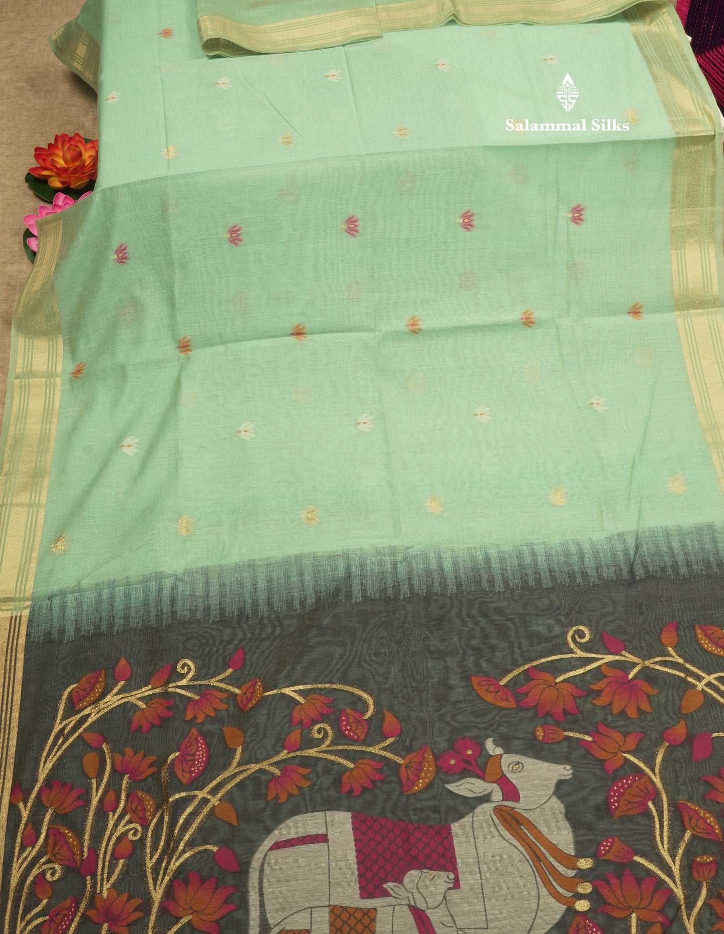 Lavender Colour Meenakari Work Muga Cotton Saree With Contrast Purple Blouse