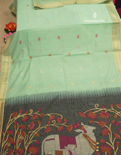 Lavender Colour Meenakari Work Muga Cotton Saree With Contrast Purple Blouse