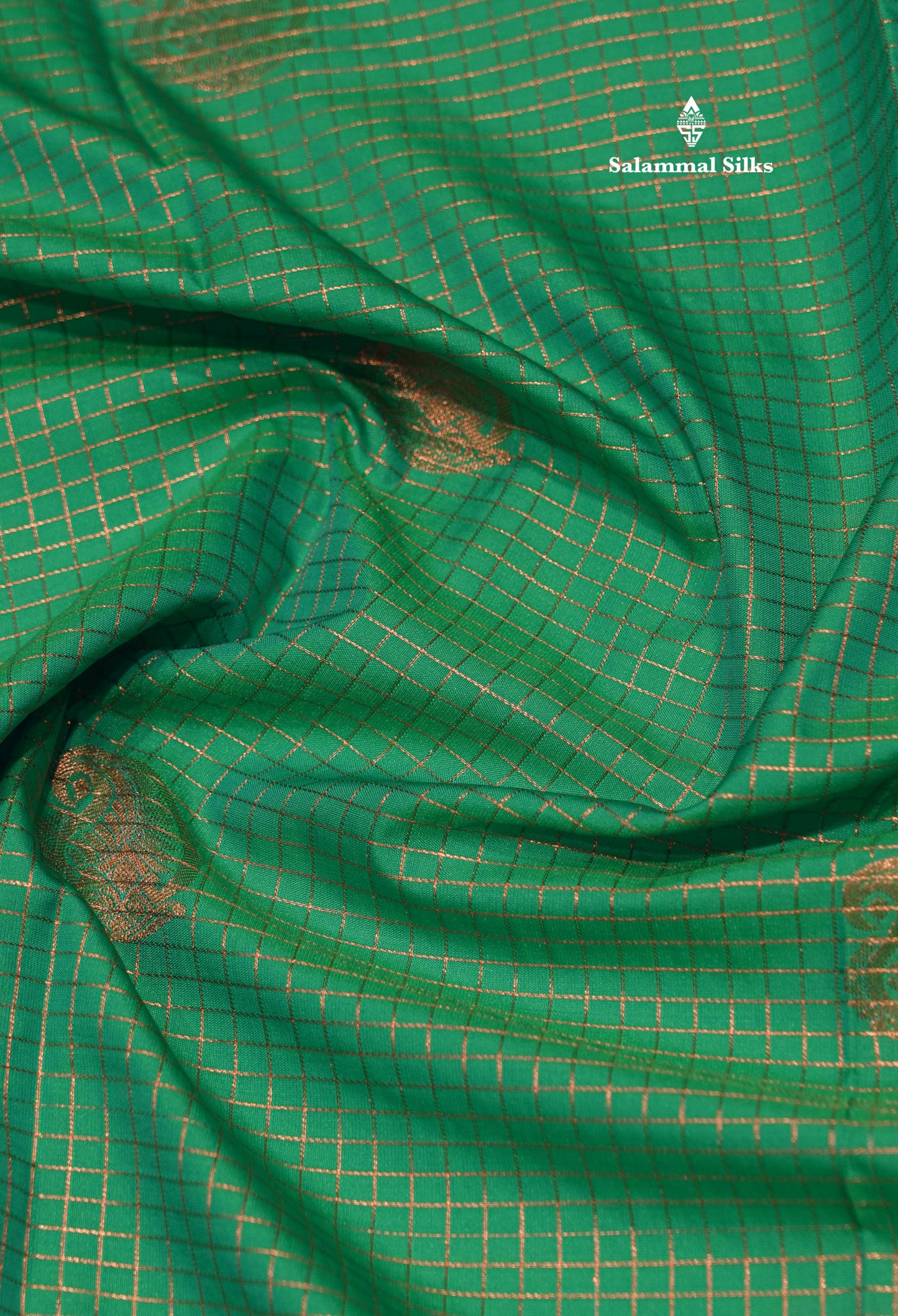 Green Colour Small Zari Checks Semi Silk Saree With Contrast Pink Border