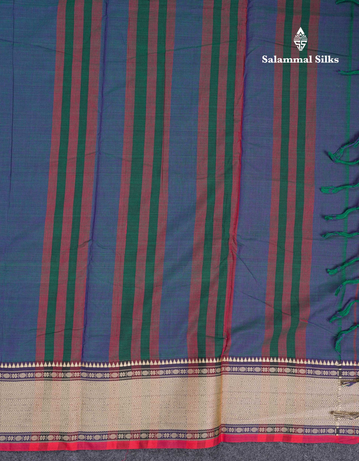 Beautiful Dual Tone Peacock Blue Plain Pure Cotton Saree With Traditional Thread Work Border