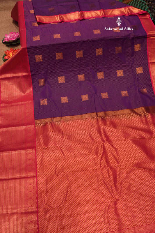 Violet Colour Semi Silk Saree With Contrast Pink Border
