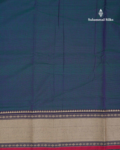 Beautiful Dual Tone Peacock Blue Plain Pure Cotton Saree With Traditional Thread Work Border