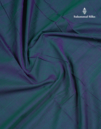 Beautiful Dual Tone Peacock Blue Plain Pure Cotton Saree With Traditional Thread Work Border