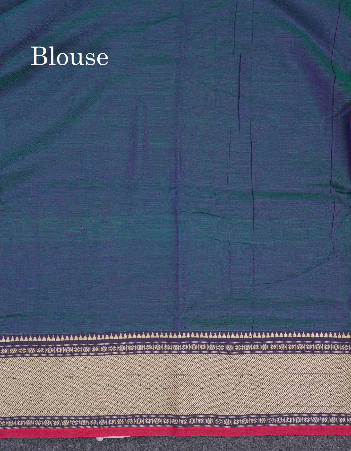 Beautiful Dual Tone Peacock Blue Plain Pure Cotton Saree With Traditional Thread Work Border