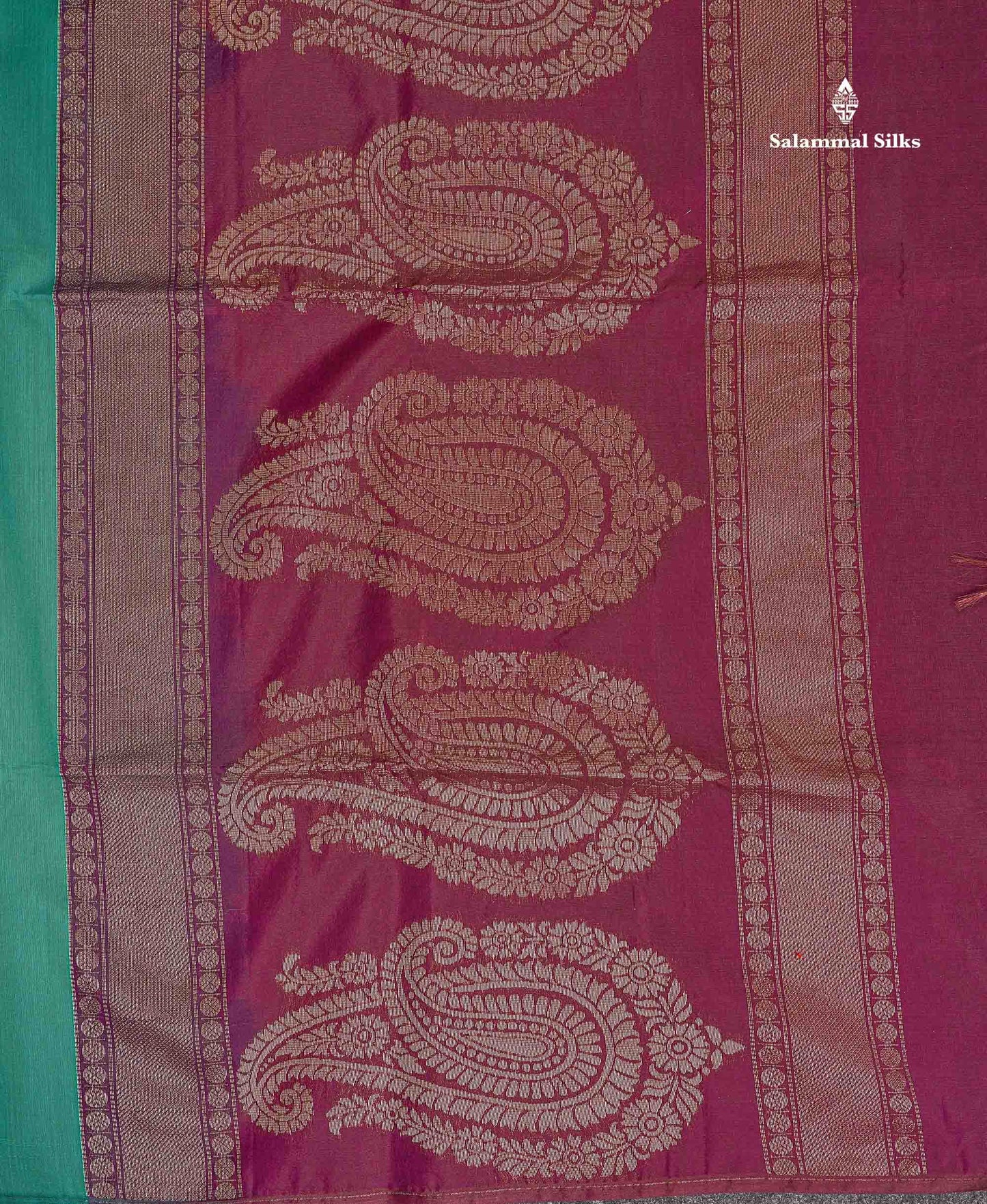 SICO Cotton Saree - Sapphire Green Colour Body Zari Butta With Contrast Magenta Blouse