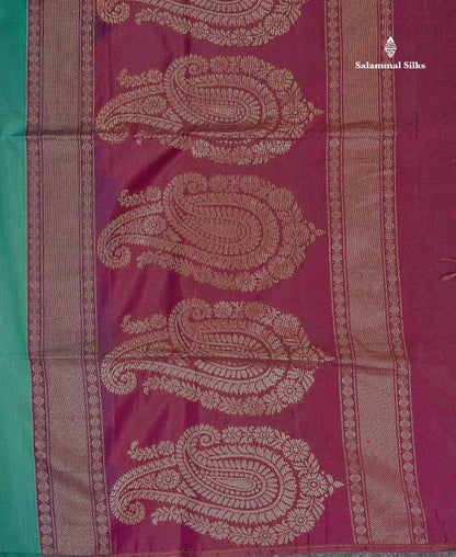 SICO Cotton Saree - Sapphire Green Colour Body Zari Butta With Contrast Magenta Blouse