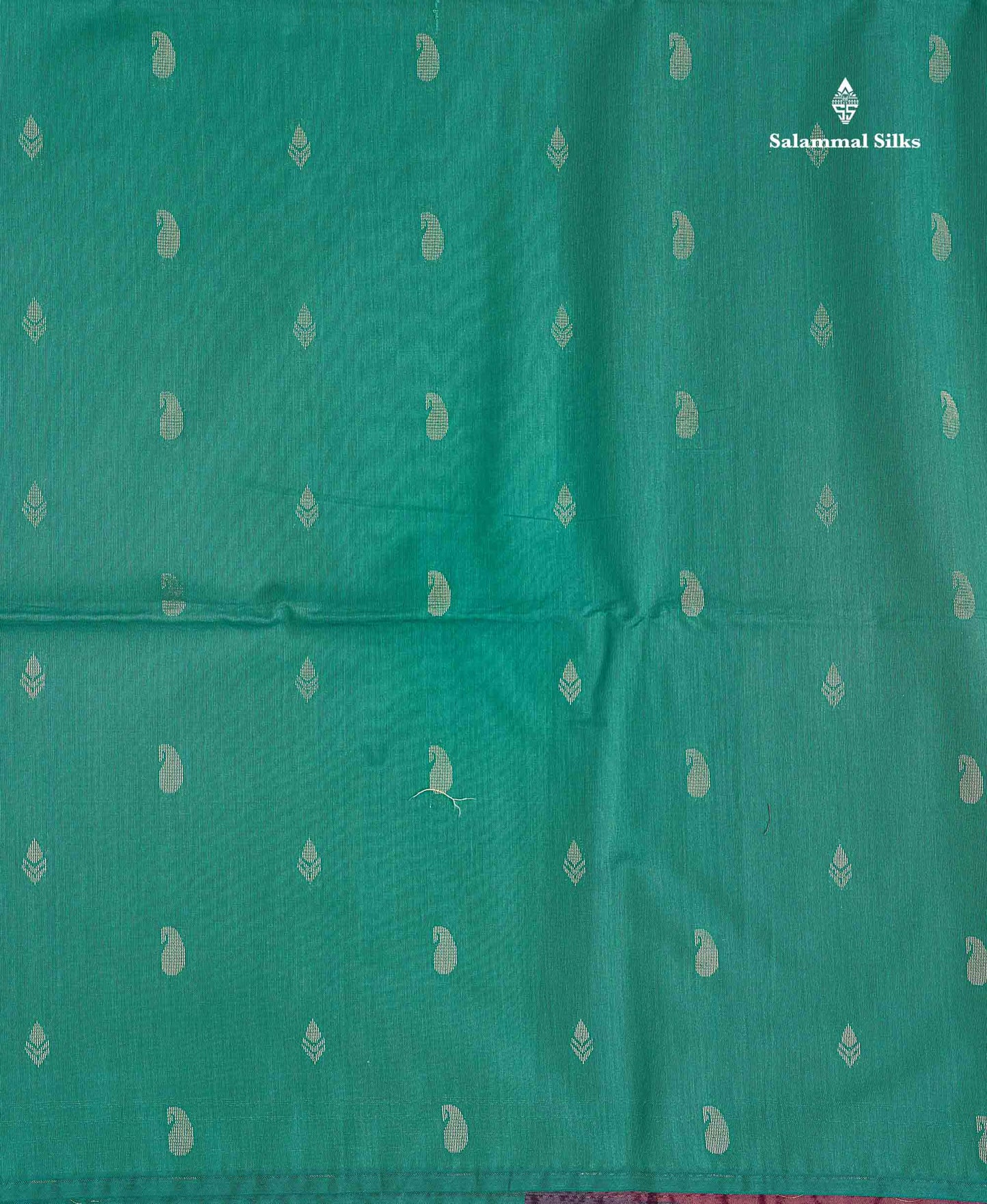 SICO Cotton Saree - Sapphire Green Colour Body Zari Butta With Contrast Magenta Blouse