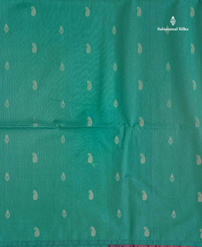 SICO Cotton Saree - Sapphire Green Colour Body Zari Butta With Contrast Magenta Blouse