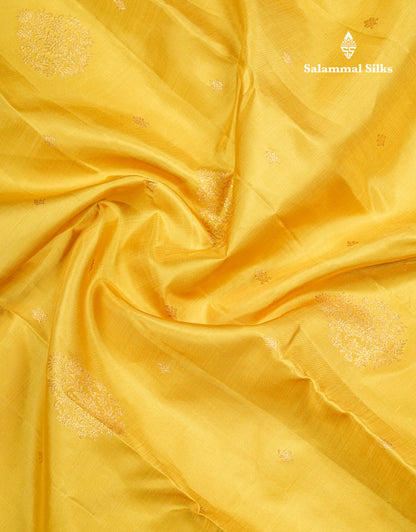Korvai Mustard Yellow Pure Kanjivaram Silk Saree With Contrast Violet Traditional Border