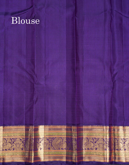 Korvai Mustard Yellow Pure Kanjivaram Silk Saree With Contrast Violet Traditional Border