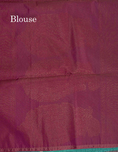 SICO Cotton Saree - Sapphire Green Colour Body Zari Butta With Contrast Magenta Blouse