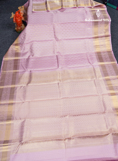 Baby Pink Pure Kanjivaram Silk Saree With Traditional Self Border