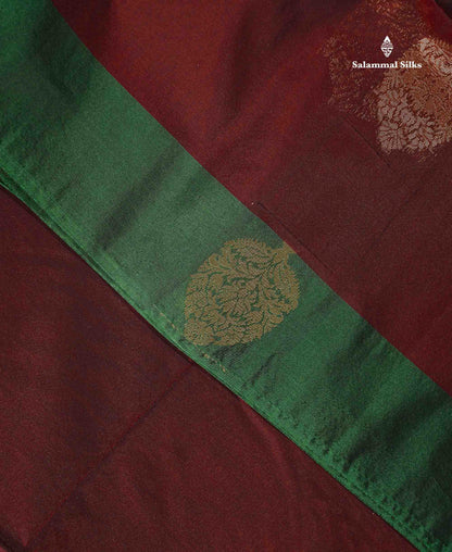SICO Cotton Saree - Dark Maroon Colour Body Zari Butta With Contrast Bottle Green Fancy Border