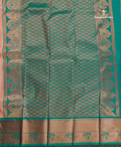 Semi Silk Saree - Light Peach Colour Body With Teal Green Evening Morning Border