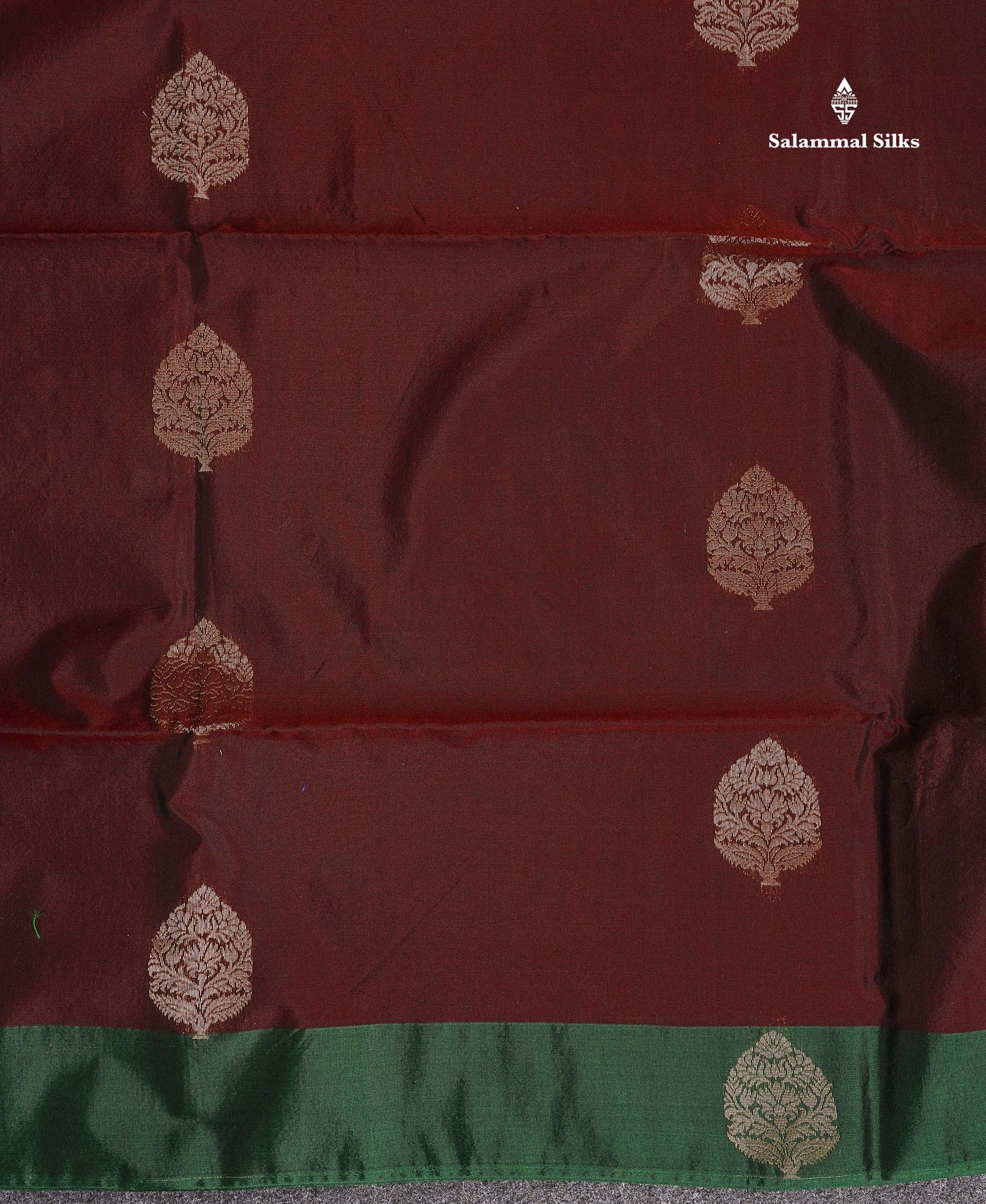 SICO Cotton Saree - Dark Maroon Colour Body Zari Butta With Contrast Bottle Green Fancy Border