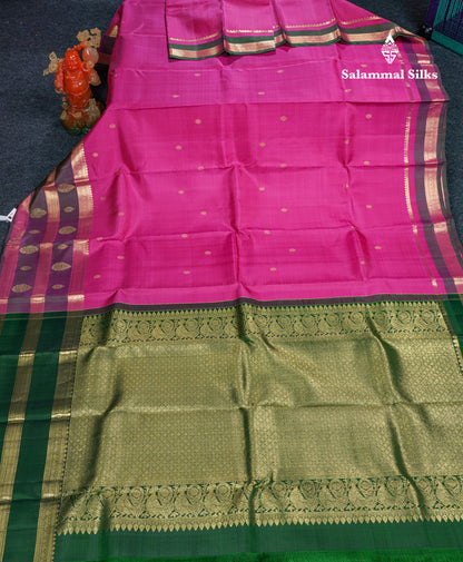 Magenta Pink Pure Kanjivaram Silk Saree With Traditional Evening Morning Border