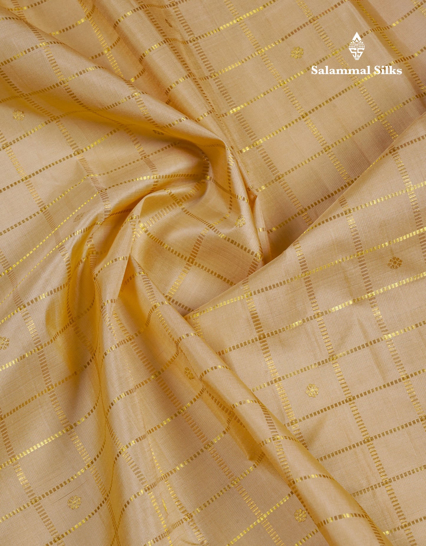 Korvai Beautiful Sandal Zari Checks With Butta Pure Kanjivaram Silk Saree With Contrast Maroon Traditional Medium Border
