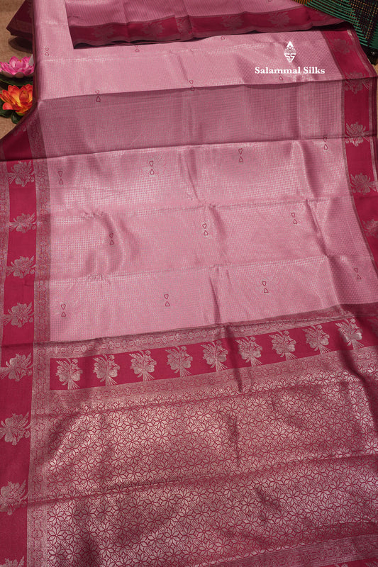 Light Pink Colour Semi Silk Tissue Saree With Contrast Magenta Pink Border