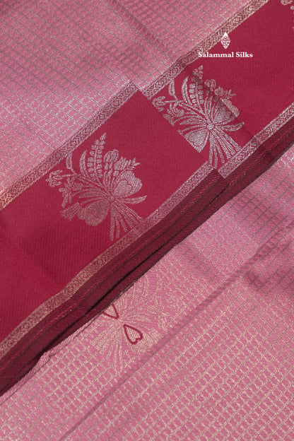 Light Pink Colour Semi Silk Tissue Saree With Contrast Magenta Pink Border