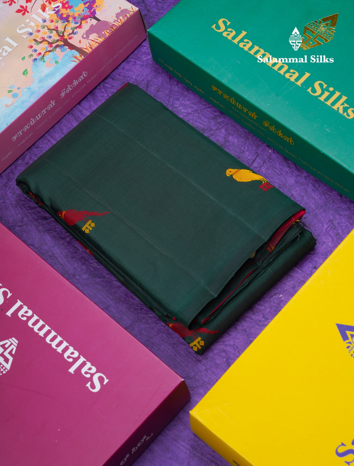 Bottle Green Thread Work Butta Fancy Pure Kanjivaram Silk Saree With Contrast Pink Blouse