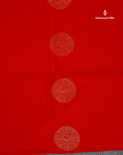 SICO Cotton Saree - Chilly Red Colour Body Zari Butta With Contrast Bottle Green Blouse