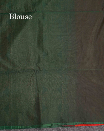 SICO Cotton Saree - Chilly Red Colour Body Zari Butta With Contrast Bottle Green Blouse