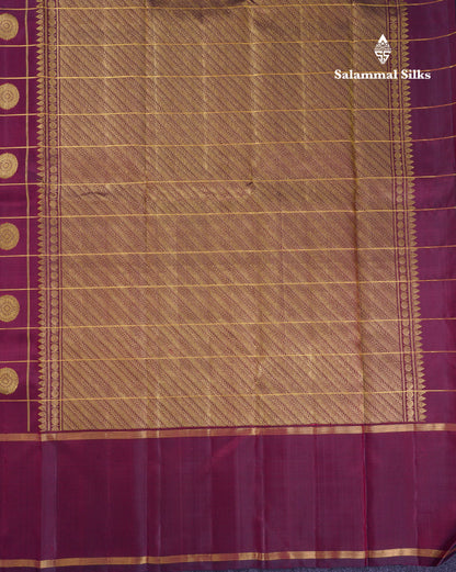 Beautiful Dark Maroon Chakaram & Mayil Butta Checks Pure Kanjivaram Silk Saree With Traditional Gap Border