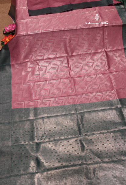 Light Pink Colour Semi Silk Tissue Saree With Contrast Sapphire Green Border