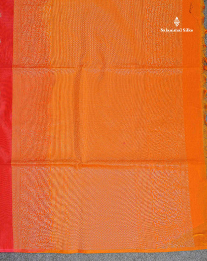 SICO Cotton Saree - Dual Tone Red Colour Body Zari Butta With Contrast Mustard Yellow Blouse
