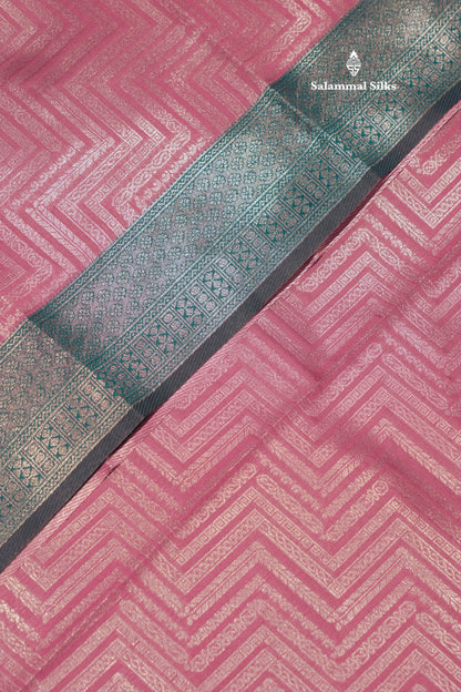 Light Pink Colour Semi Silk Tissue Saree With Contrast Sapphire Green Border