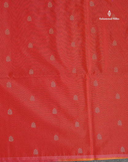 SICO Cotton Saree - Dual Tone Red Colour Body Zari Butta With Contrast Mustard Yellow Blouse