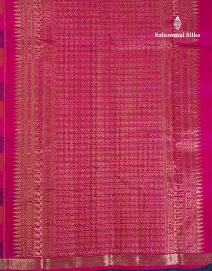 Paalum Pazham Checks With Butta Pure Kanjivaram Silk Saree With Contrast Magenta Pink Blouse