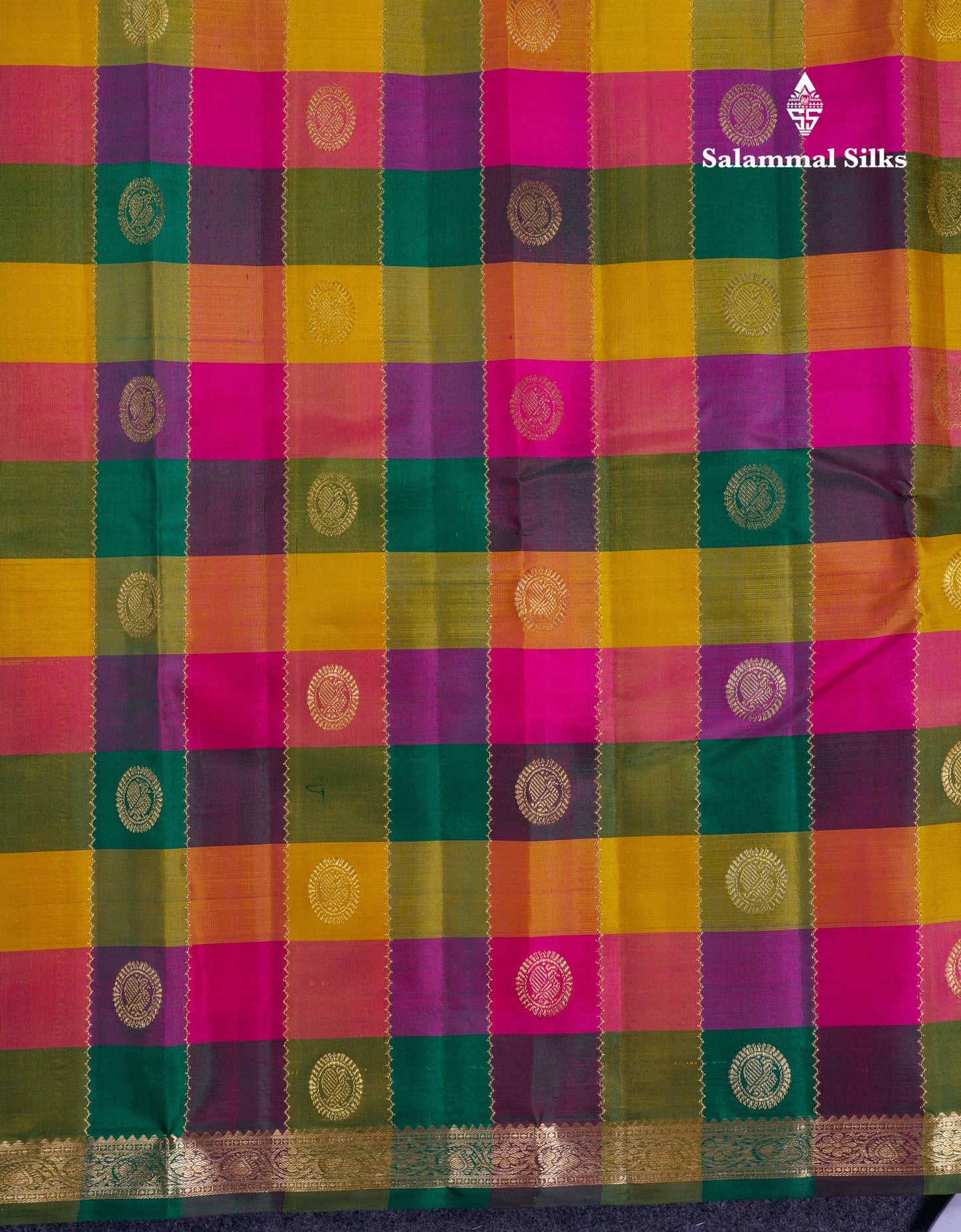 Paalum Pazham Checks With Butta Pure Kanjivaram Silk Saree With Contrast Magenta Pink Blouse