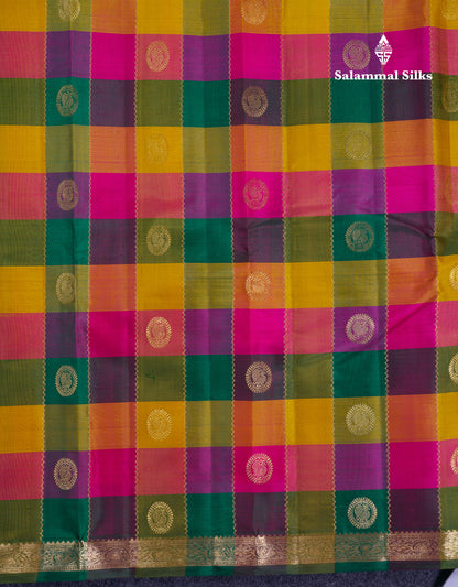 Paalum Pazham Checks With Butta Pure Kanjivaram Silk Saree With Contrast Magenta Pink Blouse