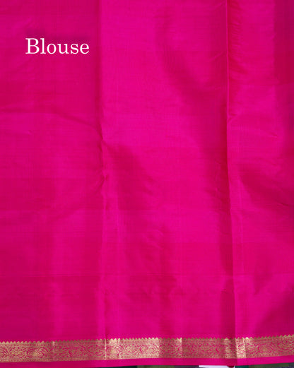 Paalum Pazham Checks With Butta Pure Kanjivaram Silk Saree With Contrast Magenta Pink Blouse