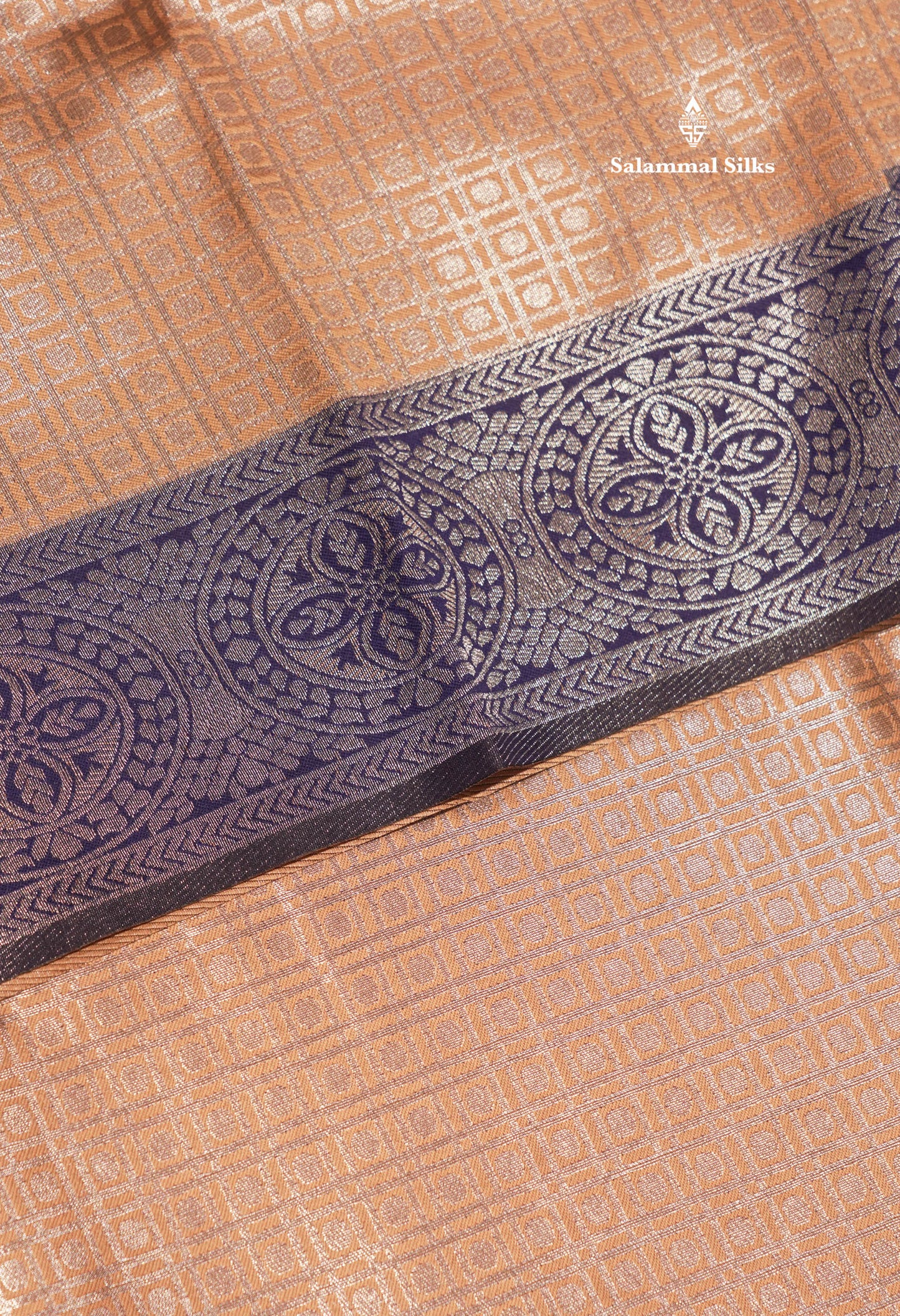Chocolate Colour Semi Silk TissueSaree With Contrast Navy Blue Border