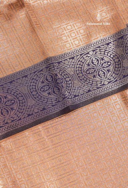 Chocolate Colour Semi Silk TissueSaree With Contrast Navy Blue Border