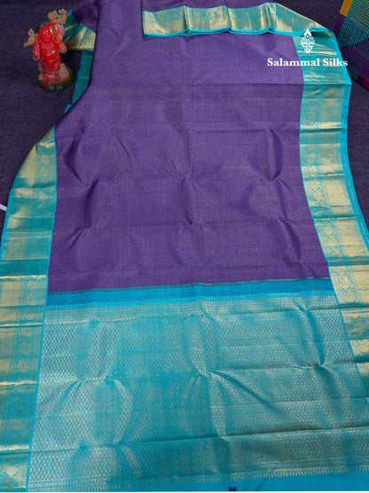 Korvai Beautiful Navy Blue Pure Kanjivaram Silk Saree With Contrast Sapphire Blue Traditional Border
