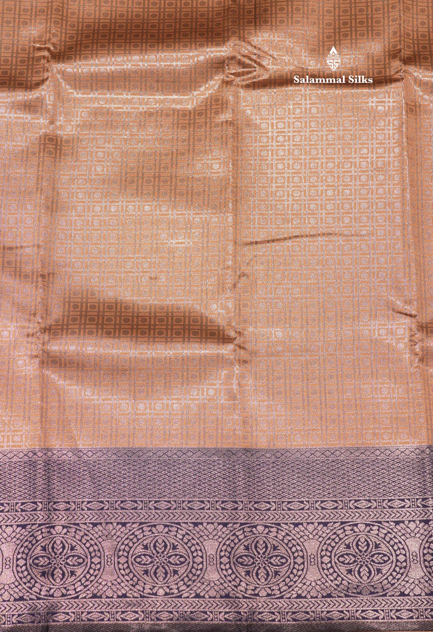 Chocolate Colour Semi Silk TissueSaree With Contrast Navy Blue Border