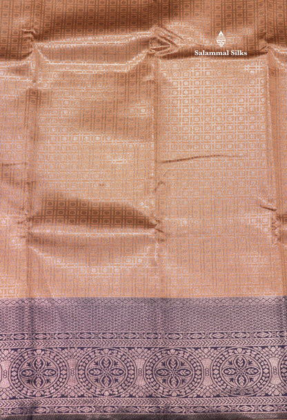 Chocolate Colour Semi Silk TissueSaree With Contrast Navy Blue Border
