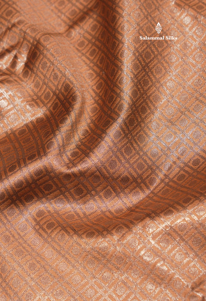 Chocolate Colour Semi Silk TissueSaree With Contrast Navy Blue Border