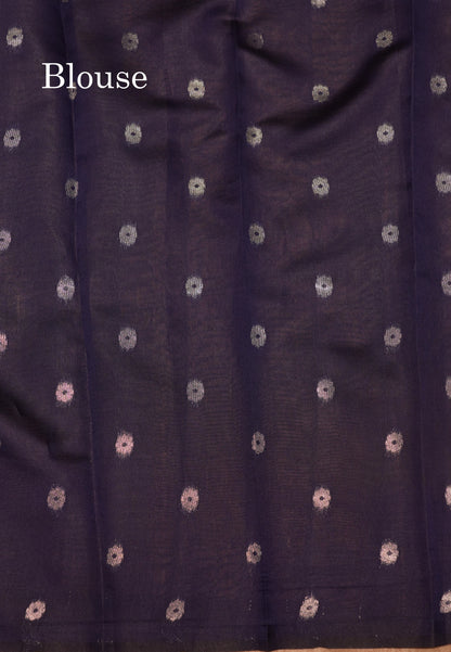 Chocolate Colour Semi Silk TissueSaree With Contrast Navy Blue Border