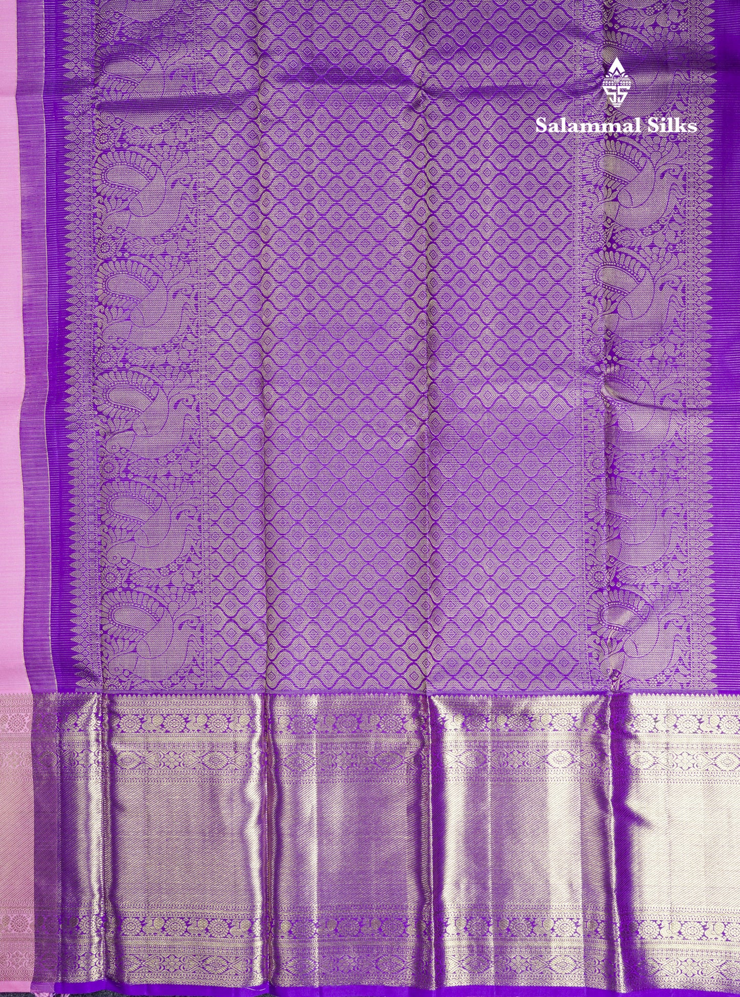 Light Pink Vairaoosi Lines Pure Kanjivaram Silk Saree With Contrast Violet Blouse
