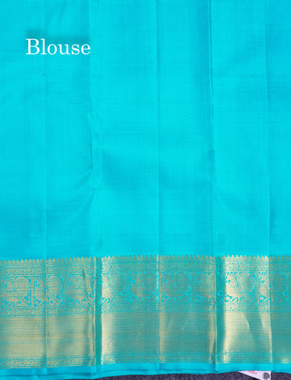 Korvai Beautiful Navy Blue Pure Kanjivaram Silk Saree With Contrast Sapphire Blue Traditional Border