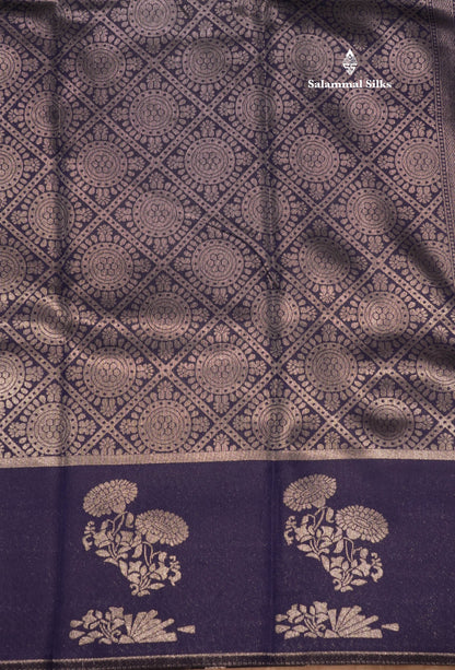 Peacock Green Colour Semi Silk Tissue Saree With Contrast Navy Blue Border