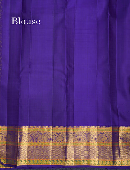 Koravi Rust Orange Pure Kanjivaram Silk Saree With Contrast Navy Blue Traditional Evening Morning Border