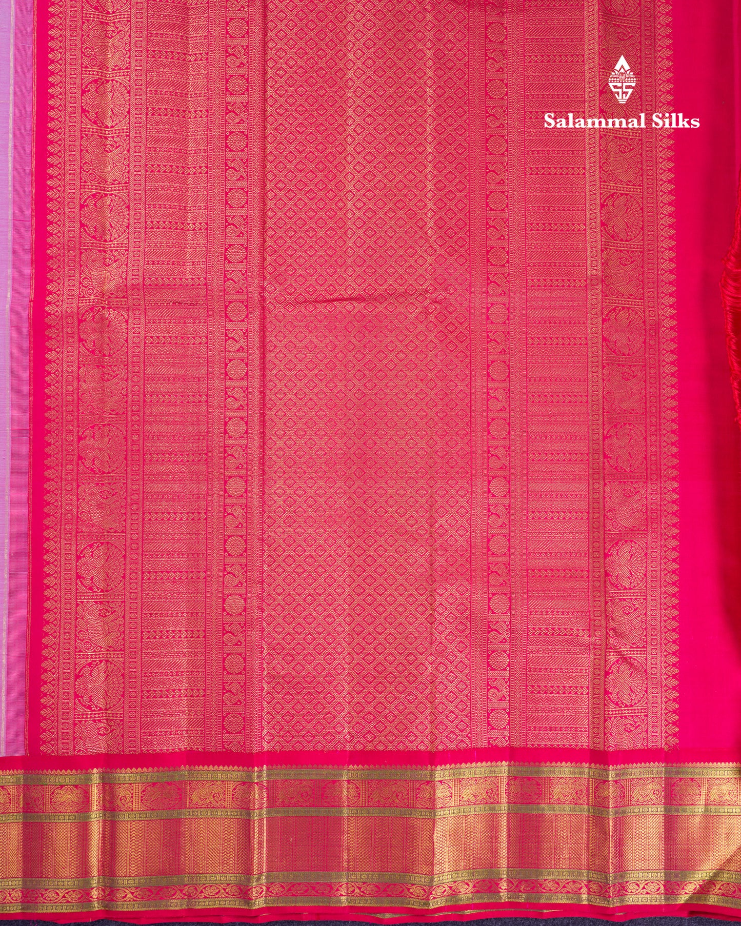 Korvai Beautiful White Pure Kanjivaram Silk Saree With Contrast Redish Pink Traditional Border