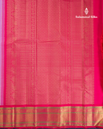Korvai Beautiful White Pure Kanjivaram Silk Saree With Contrast Redish Pink Traditional Border