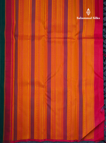 Bottle Green Thread Work Butta Fancy Pure Kanjivaram Silk Saree With Contrast Pink Blouse