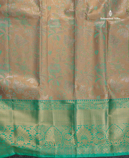 Semi Silk Saree - Beige Colour Body With Contrast Sapphire Green Evening Morning Border